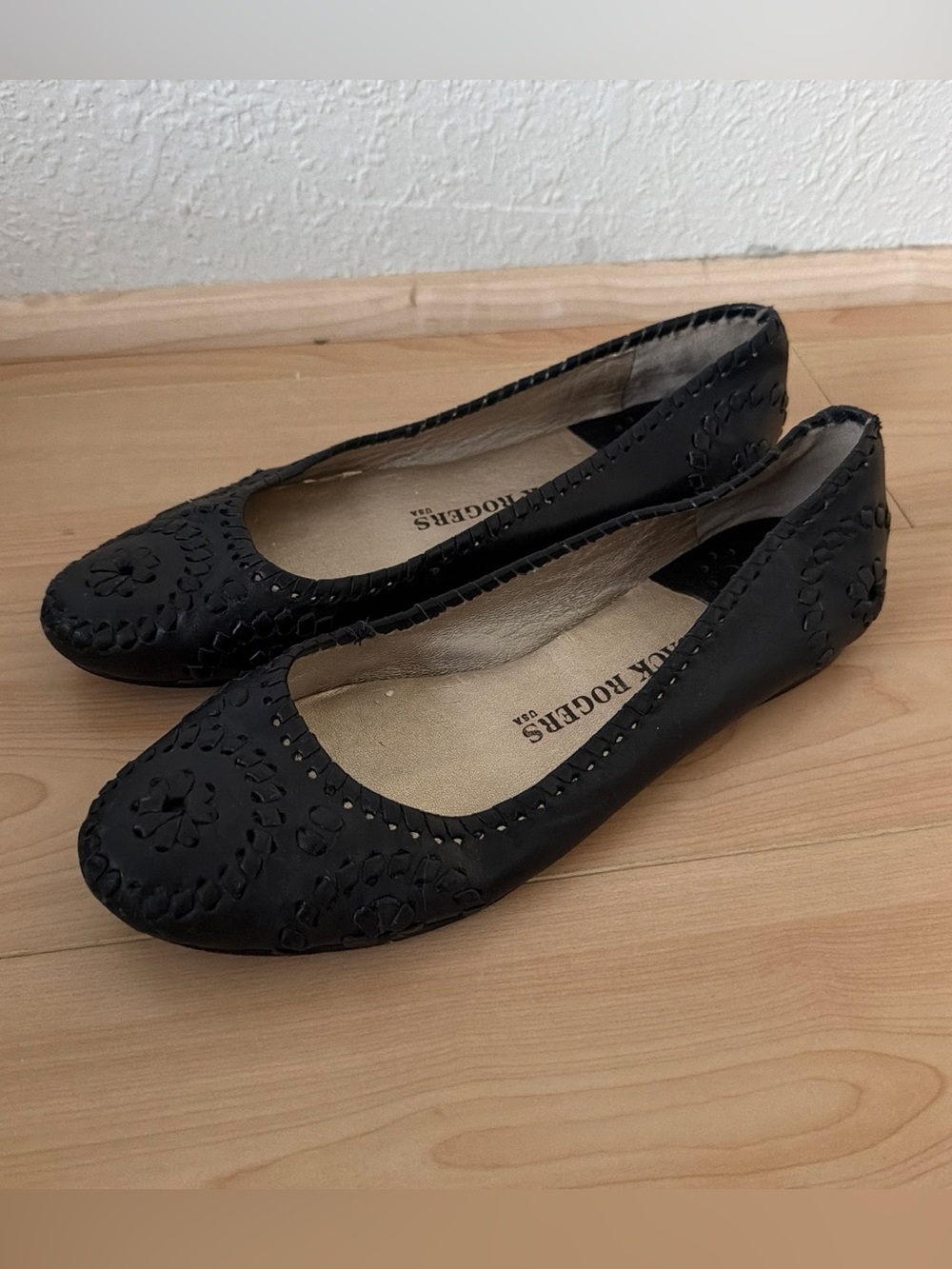 Jack Rogers Black Leather Ballet Flats